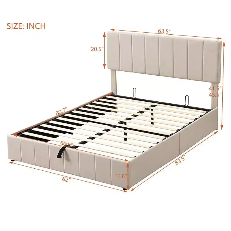 Luxystar Queen Size Upholstered Platform Bed with Hydraulic Lift and Storage
