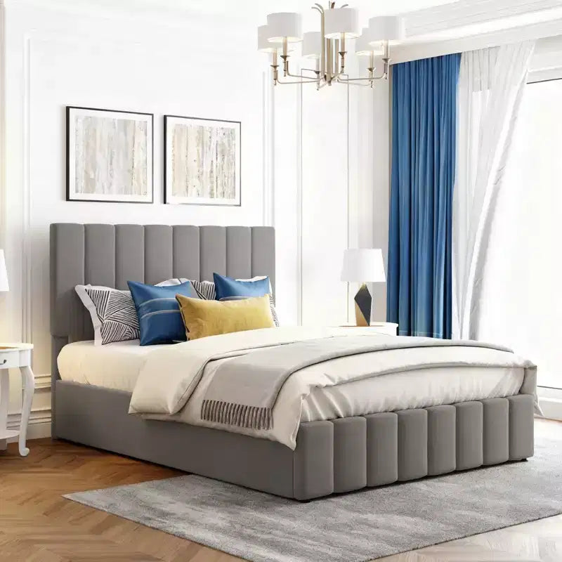 Luxystar Queen Size Upholstered Platform Bed with Hydraulic Lift and Storage