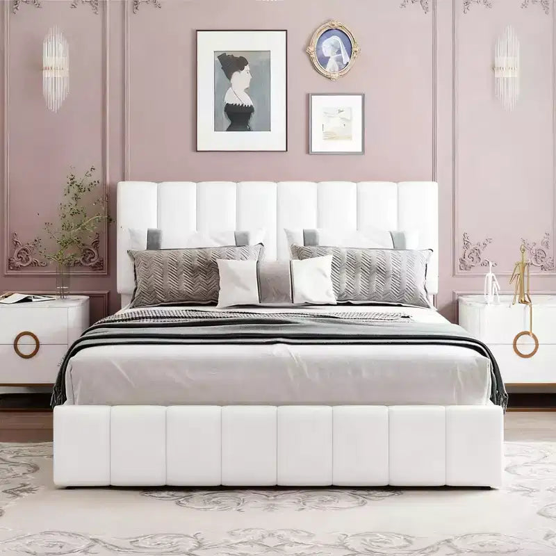 Luxystar Queen Size Upholstered Platform Bed with Hydraulic Lift and Storage