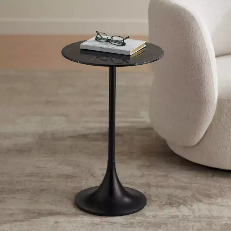 Studio 55D Studio 55 Mesita 24 End Table Black Marble Top with Black Finish Base