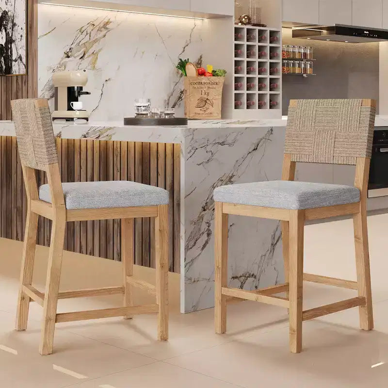 Christopher Knight Home Ororon Boho Rubberwood Rattan Upholstered Counter Stools (Set of 2)
