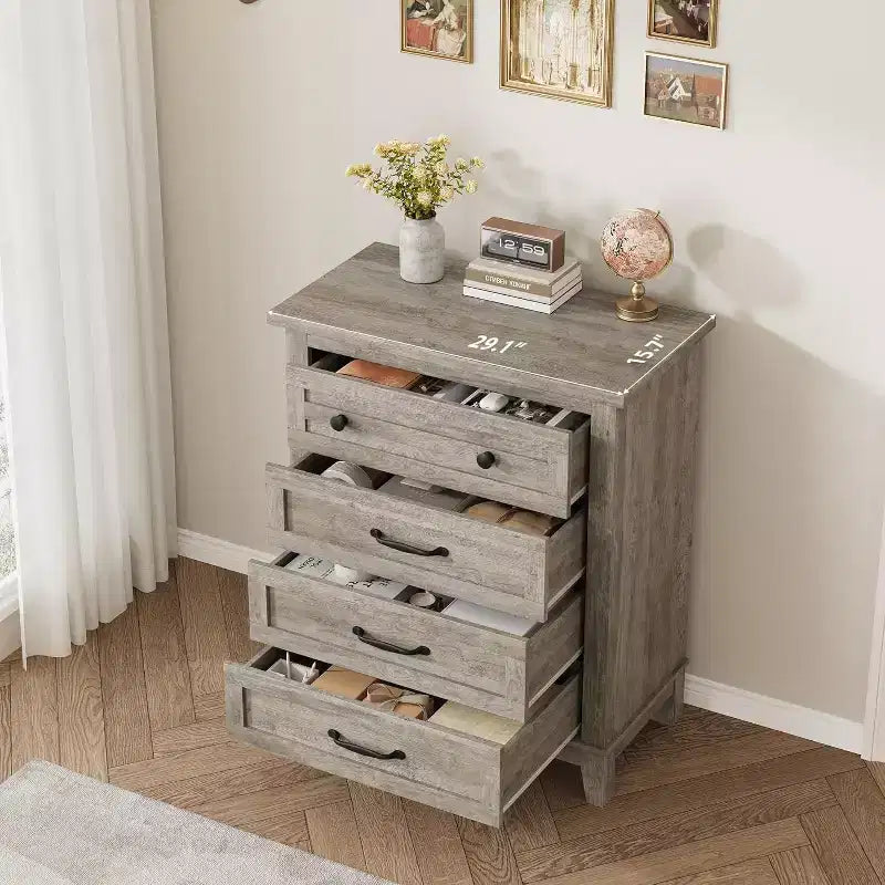 Acekool 4 Drawer Dresser, Tall Vertical Chest with Deep Storage Drawers, Modern Closet Organizer for Bedroom and Living Room
