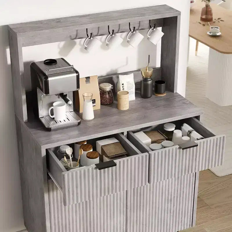 Acekool Fluted Sideboard Buffet Cabinet with 2 Drawers & Adjustable Shelves, Modern Coffee Bar Console for Dining Room, Kitchen, Hallway