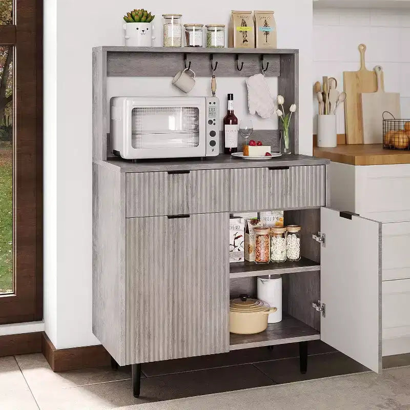 Acekool Fluted Sideboard Buffet Cabinet with 2 Drawers & Adjustable Shelves, Modern Coffee Bar Console for Dining Room, Kitchen, Hallway