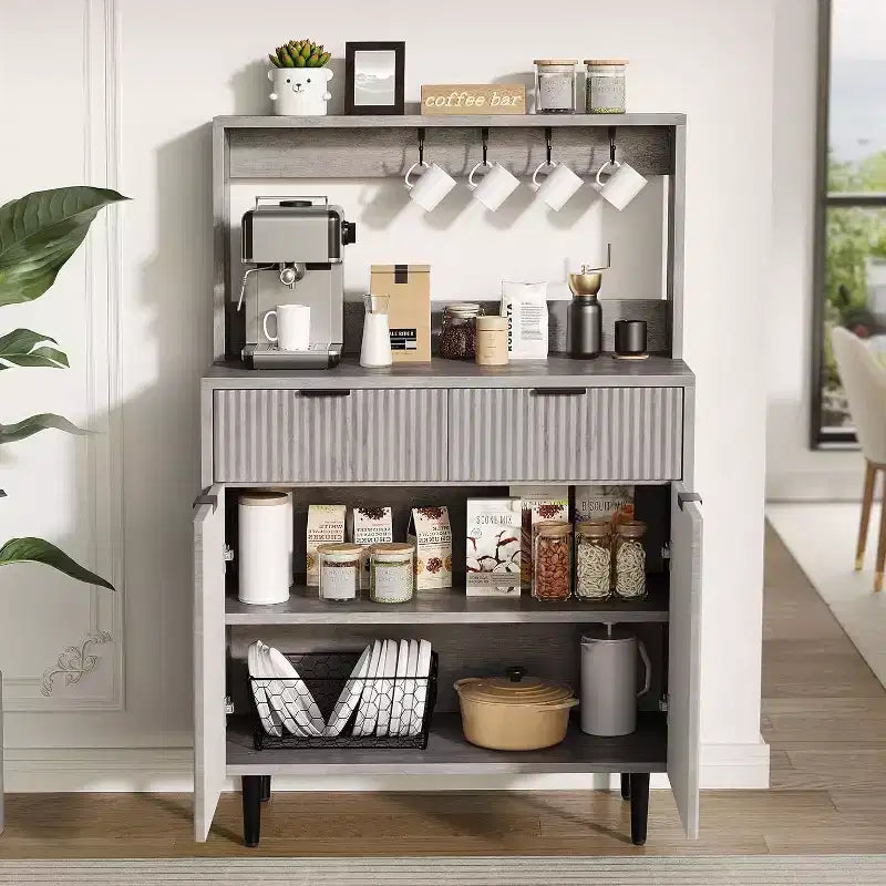 Acekool Fluted Sideboard Buffet Cabinet with 2 Drawers & Adjustable Shelves, Modern Coffee Bar Console for Dining Room, Kitchen, Hallway