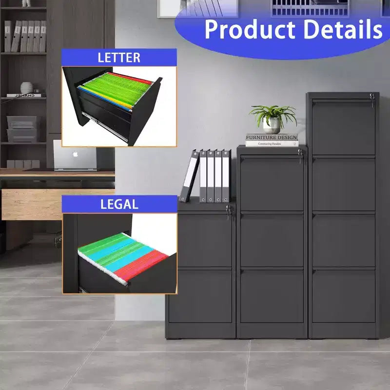 5 Drawer Vertical File Cabinet with Lock, Metal Locking Filing Cabinet for Home Office, File Storage Cabinet for A4/Letter/Legal Size File