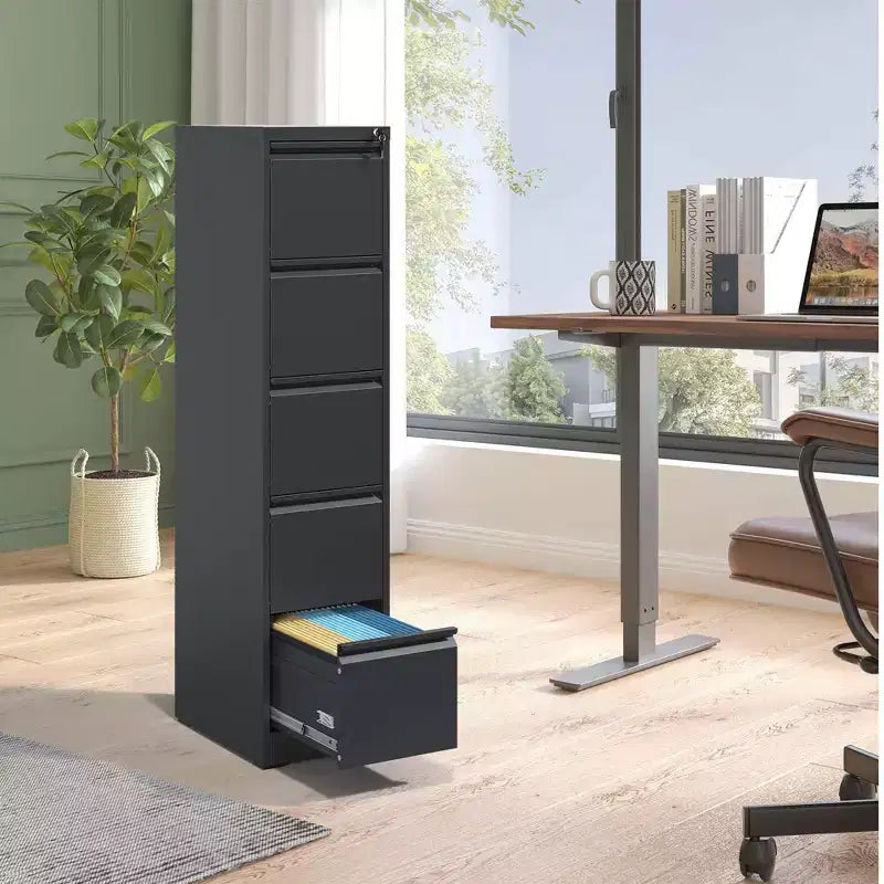 5 Drawer Vertical File Cabinet with Lock, Metal Locking Filing Cabinet for Home Office, File Storage Cabinet for A4/Letter/Legal Size File