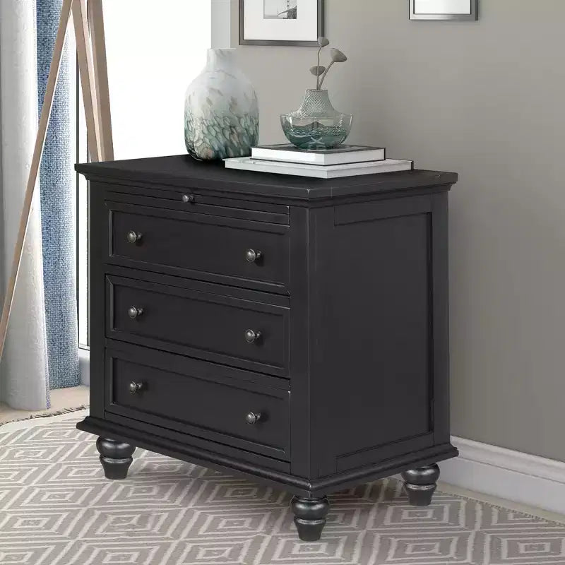 Bedside Table With 3 Drawers, Solid Wood Legs, Pull Out Tray Pine Wood Night Stand, Modern Side End Table Cabinet