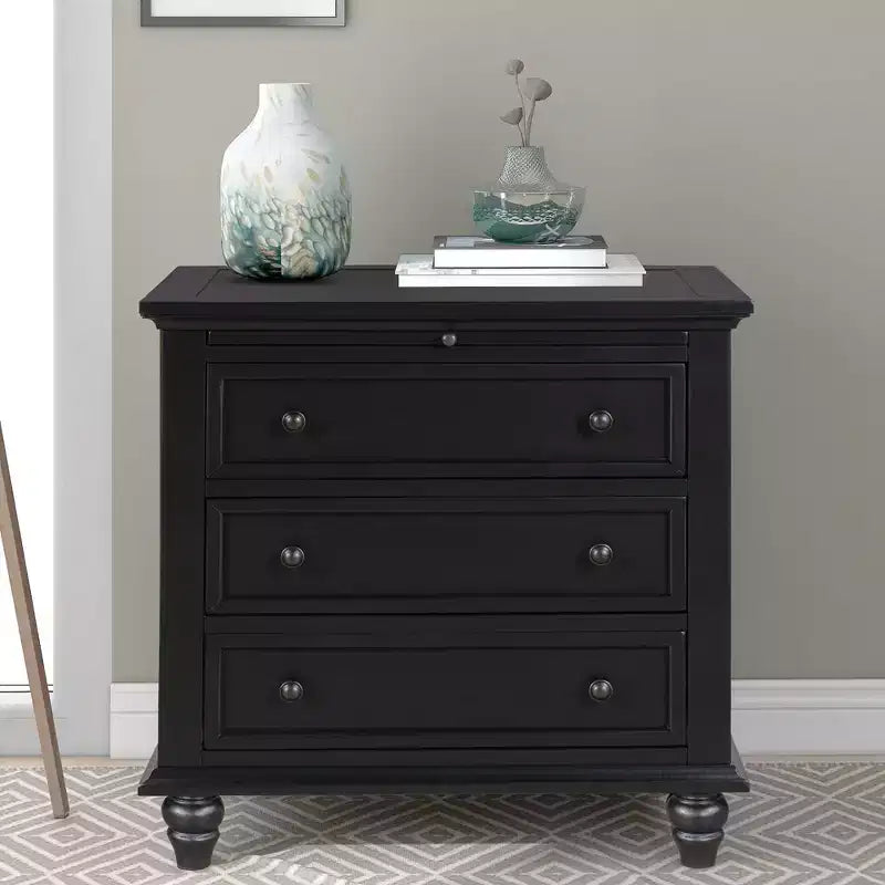 Bedside Table With 3 Drawers, Solid Wood Legs, Pull Out Tray Pine Wood Night Stand, Modern Side End Table Cabinet