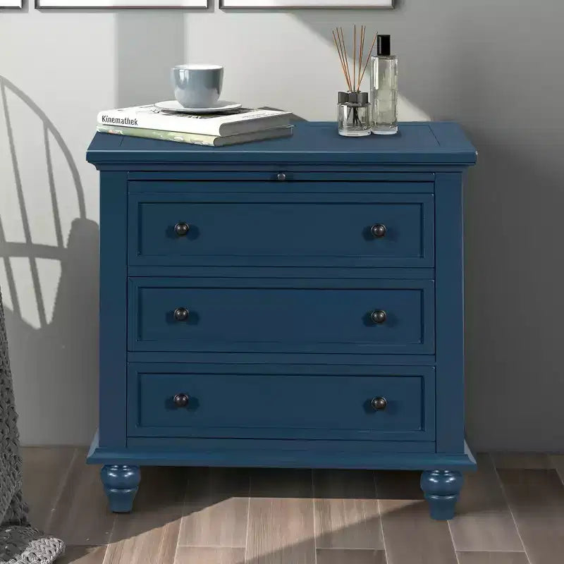Bedside Table With 3 Drawers, Solid Wood Legs, Pull Out Tray Pine Wood Night Stand, Modern Side End Table Cabinet