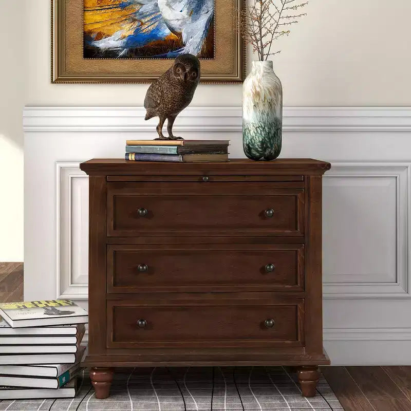 Bedside Table With 3 Drawers, Solid Wood Legs, Pull Out Tray Pine Wood Night Stand, Modern Side End Table Cabinet