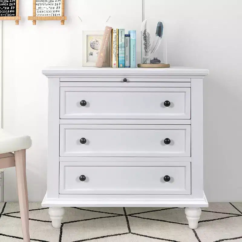Bedside Table With 3 Drawers, Solid Wood Legs, Pull Out Tray Pine Wood Night Stand, Modern Side End Table Cabinet