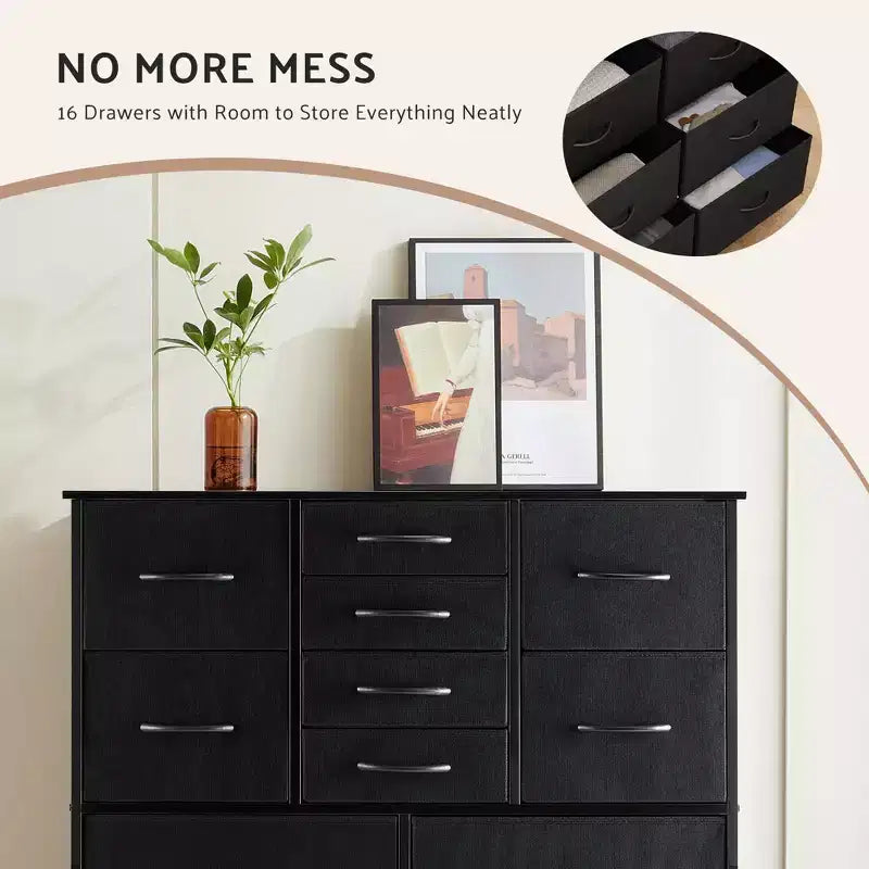 TUYOHW Tall Storage Dresser with 16 Drawers,Wooden Top Sturdy Steel Chest of Drawers for Closets and Bedroom,3-Sized Drawers,35lbs Capacity