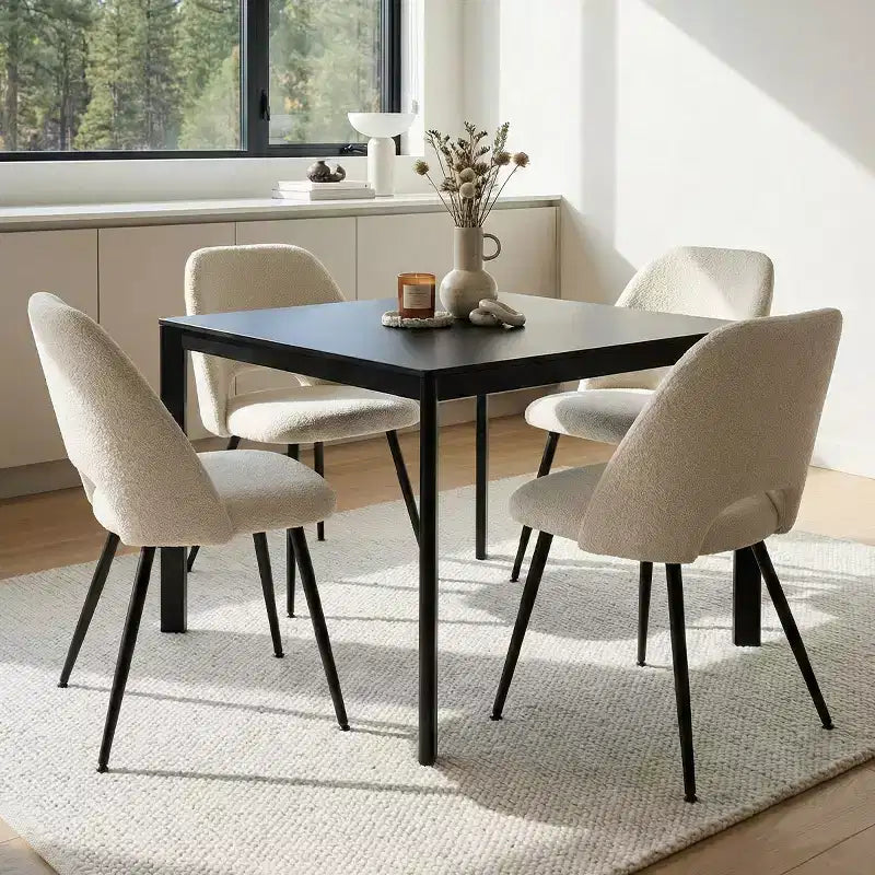 Panipeachy Upholstered Dining Chairs Set of 4, Modern Faux Shearling Side Chair with Matte Black Legs