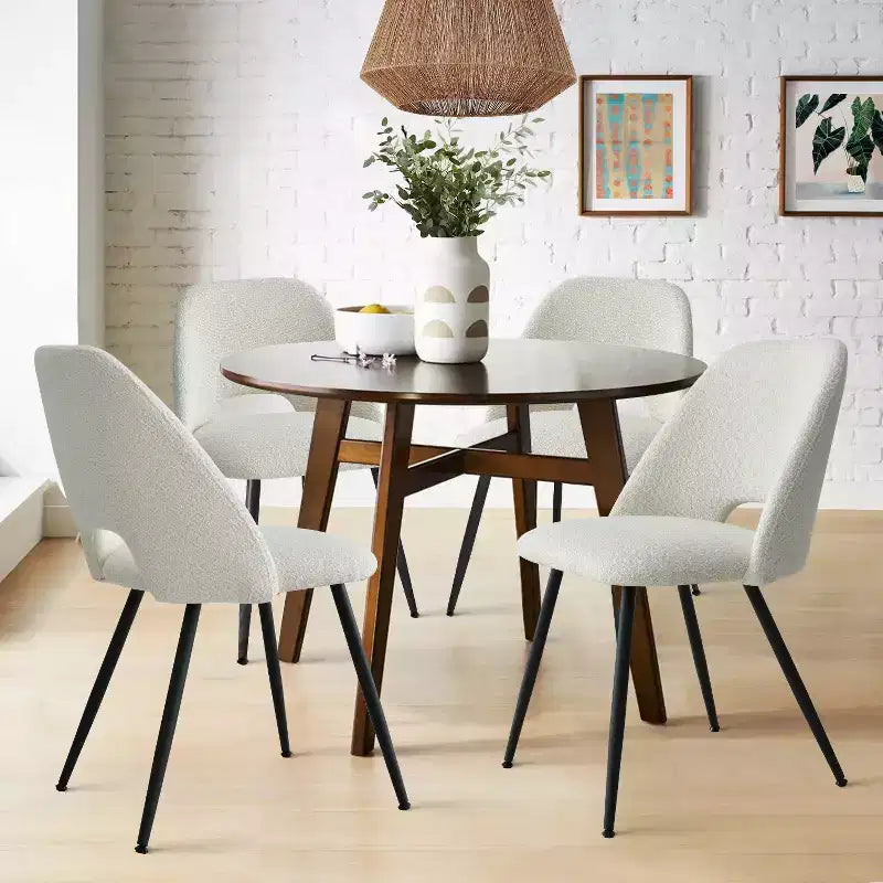 Panipeachy Upholstered Dining Chairs Set of 4, Modern Faux Shearling Side Chair with Matte Black Legs