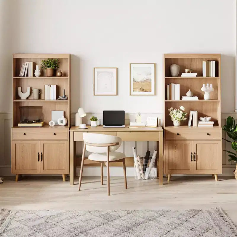 Tall 6-Tier Bookshelf & Bookcase with Doors & Drawer, Storage Cabinet with Open Shelves, 72.4 Freestanding Wood Bookshelf for Living Room, Bedroom
