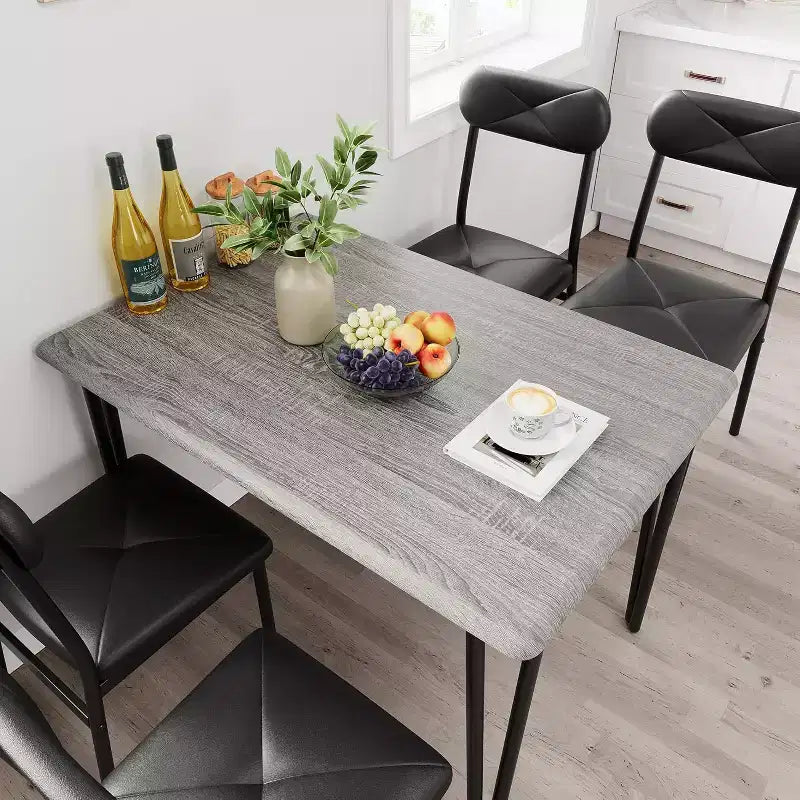 Dining Table and Chair Set for 4, Wood Kitchen Table with Upholstered Chairs for Kitchen Room