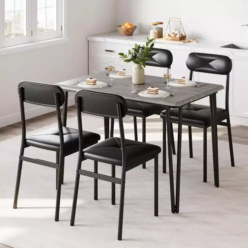 Dining Table and Chair Set for 4, Wood Kitchen Table with Upholstered Chairs for Kitchen Room