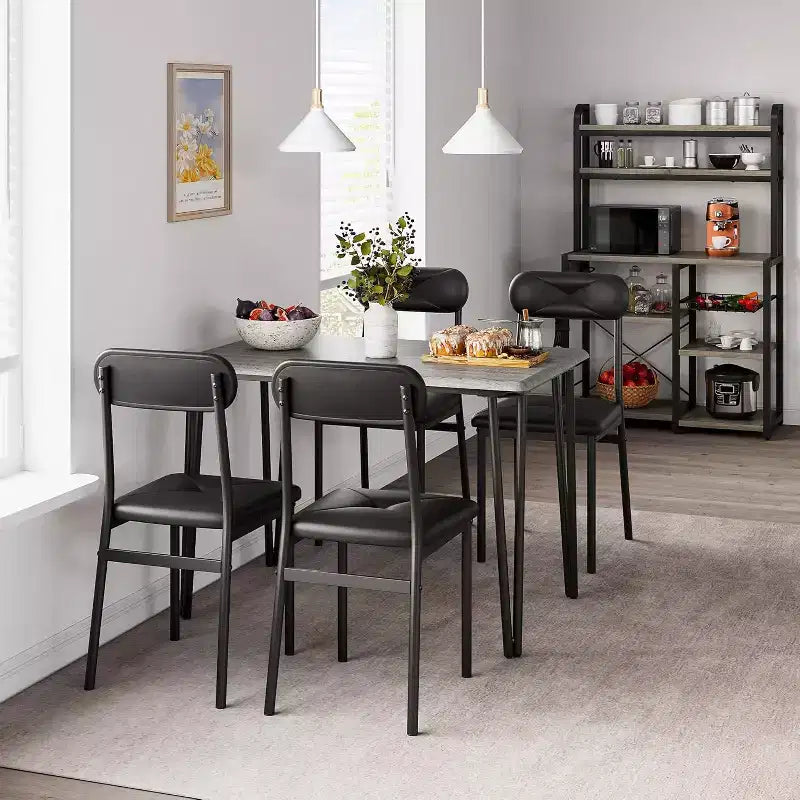 Dining Table and Chair Set for 4, Wood Kitchen Table with Upholstered Chairs for Kitchen Room