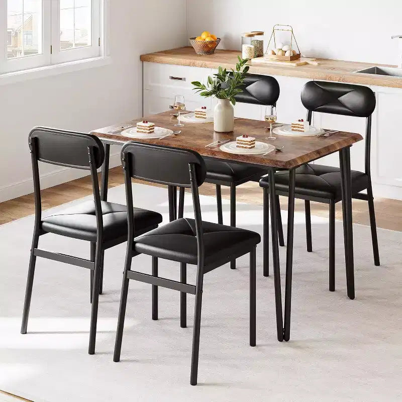 Dining Table and Chair Set for 4, Wood Kitchen Table with Upholstered Chairs for Kitchen Room