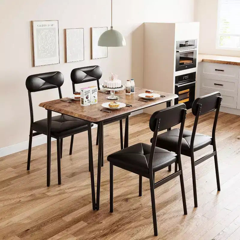 Dining Table and Chair Set for 4, Wood Kitchen Table with Upholstered Chairs for Kitchen Room