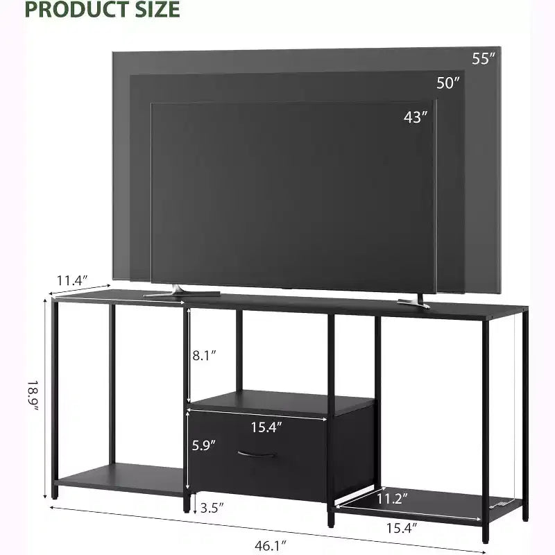 1 Metal Fabric Drawer TV Stand 55 in - Modern Entertainment Center, Versatile Storage Solutions, LED Light Feature, Compact and Practical
