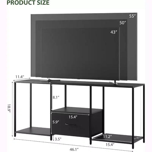 1 Metal Fabric Drawer TV Stand 55 in - Modern Entertainment Center, Versatile Storage Solutions, LED Light Feature, Compact and Practical
