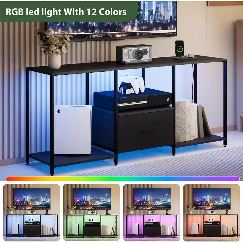 1 Metal Fabric Drawer TV Stand 55 in - Modern Entertainment Center, Versatile Storage Solutions, LED Light Feature, Compact and Practical
