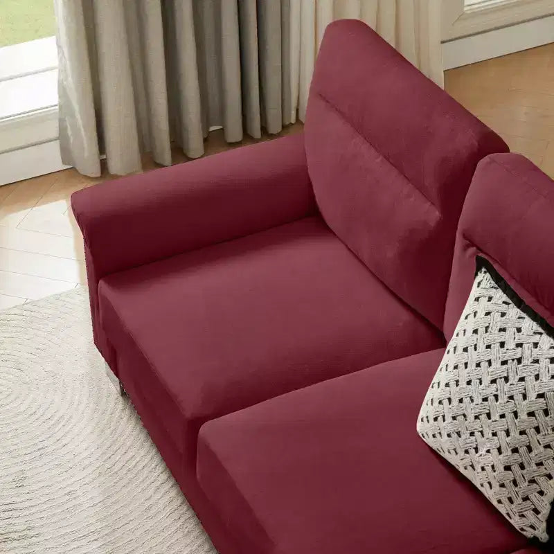GDFStudio Prylo 82 Modern 3-Seater Iron and Wood Snow-Velvet Upholstered Sofa with Nailhead Trim