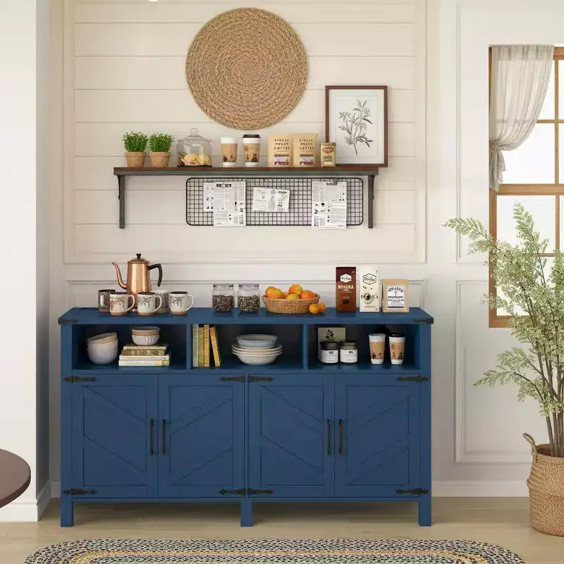 Merax 4-Door Modern Farmhouse Sideboard Buffet with USB Charging Ports & Adjustable Shelves