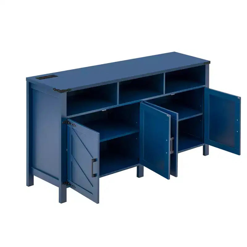 Merax 4-Door Modern Farmhouse Sideboard Buffet with USB Charging Ports & Adjustable Shelves