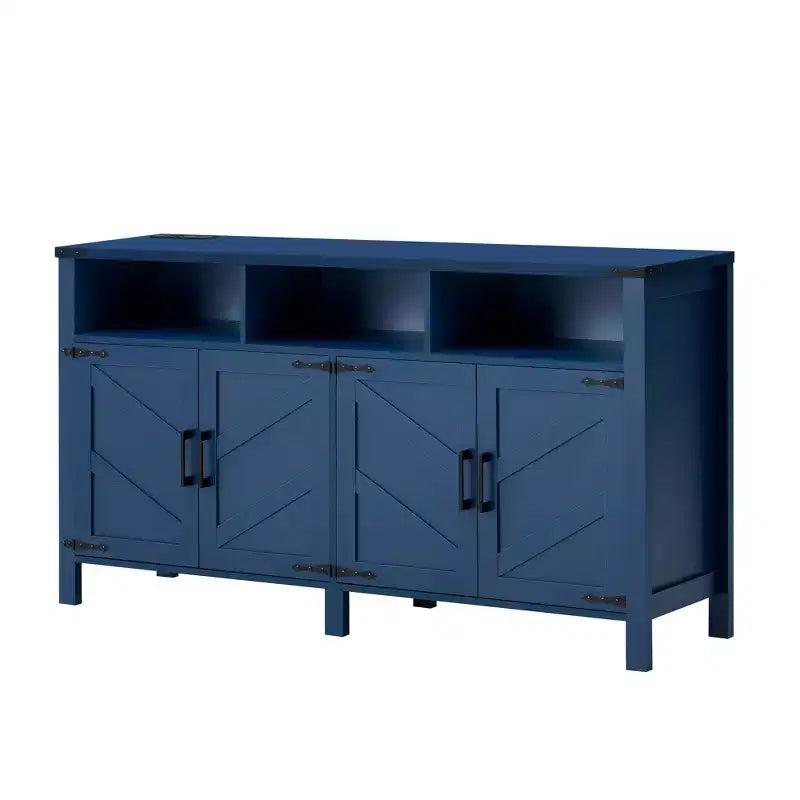 Merax 4-Door Modern Farmhouse Sideboard Buffet with USB Charging Ports & Adjustable Shelves