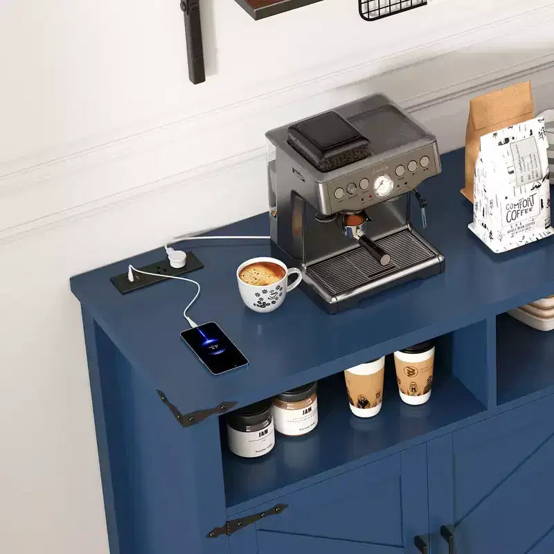 Merax 4-Door Modern Farmhouse Sideboard Buffet with USB Charging Ports & Adjustable Shelves