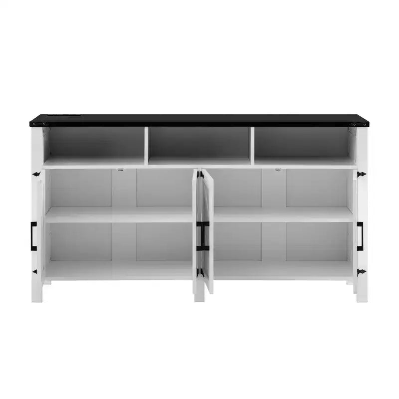 Merax 4-Door Modern Farmhouse Sideboard Buffet with USB Charging Ports & Adjustable Shelves