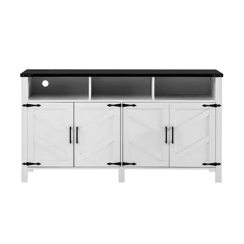 Merax 4-Door Modern Farmhouse Sideboard Buffet with USB Charging Ports & Adjustable Shelves
