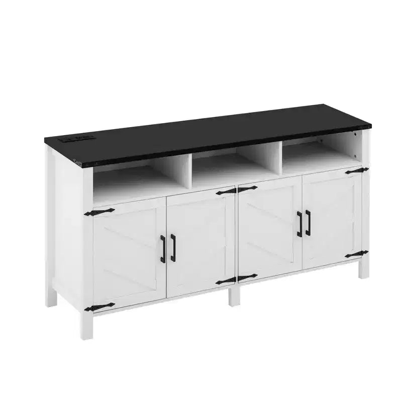 Merax 4-Door Modern Farmhouse Sideboard Buffet with USB Charging Ports & Adjustable Shelves