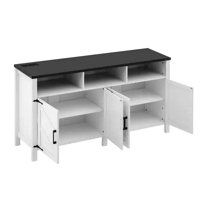 Merax 4-Door Modern Farmhouse Sideboard Buffet with USB Charging Ports & Adjustable Shelves