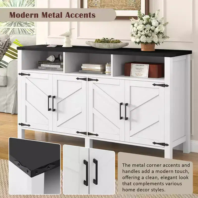 Merax 4-Door Modern Farmhouse Sideboard Buffet with USB Charging Ports & Adjustable Shelves