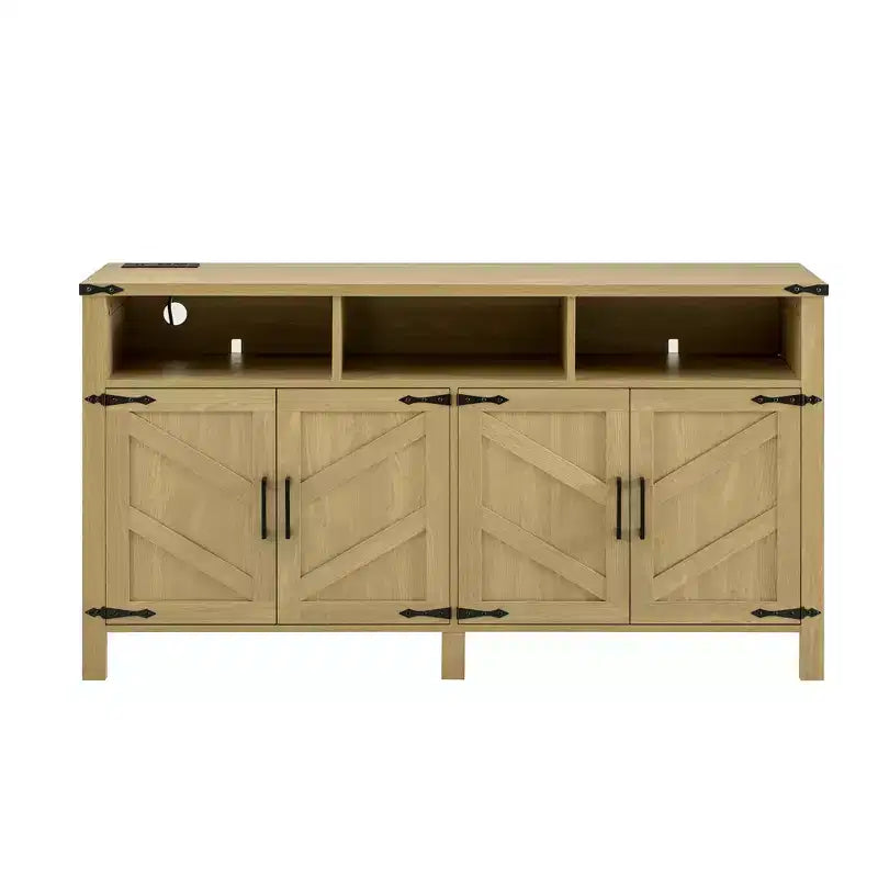 Merax 4-Door Modern Farmhouse Sideboard Buffet with USB Charging Ports & Adjustable Shelves