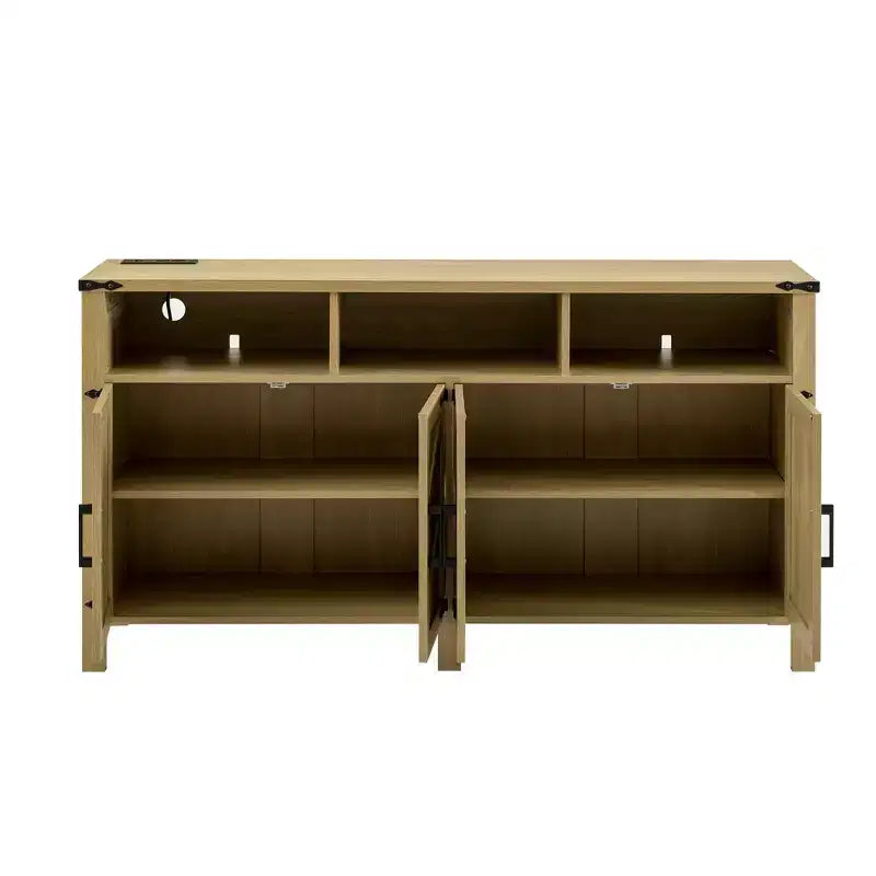Merax 4-Door Modern Farmhouse Sideboard Buffet with USB Charging Ports & Adjustable Shelves