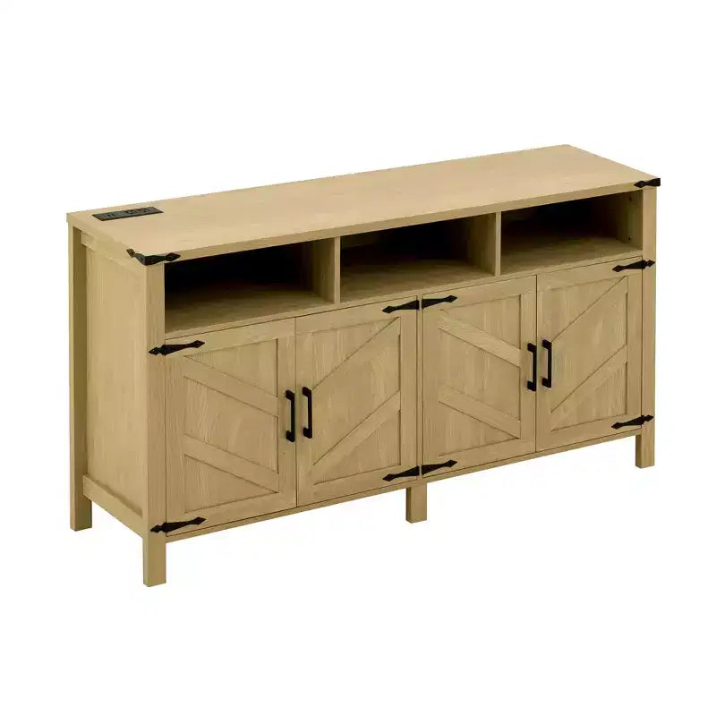 Merax 4-Door Modern Farmhouse Sideboard Buffet with USB Charging Ports & Adjustable Shelves