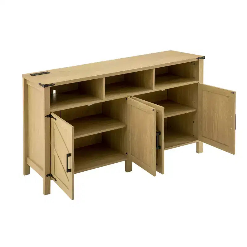 Merax 4-Door Modern Farmhouse Sideboard Buffet with USB Charging Ports & Adjustable Shelves