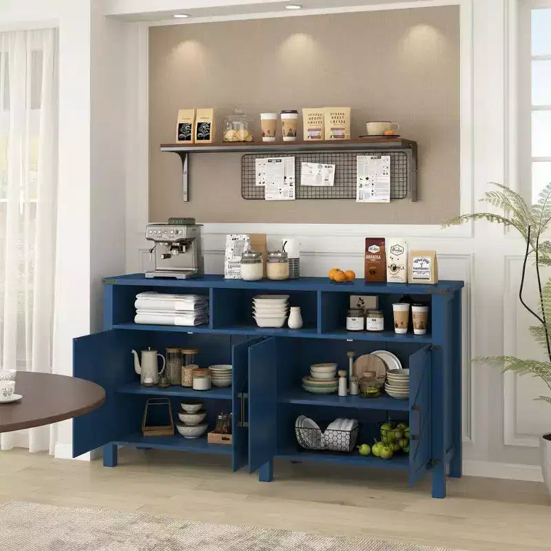 Merax 4-Door Modern Farmhouse Sideboard Buffet with USB Charging Ports & Adjustable Shelves