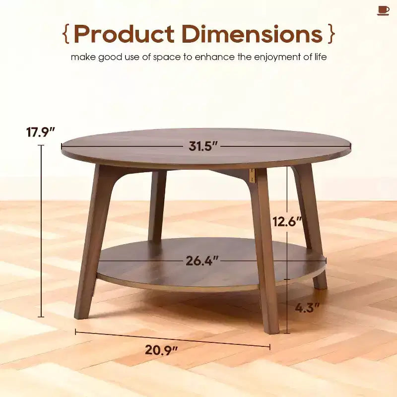 FDW Round Coffee Table with Storage 2-Tier Modern Wood Center Table for Living Room Bedroom or Office