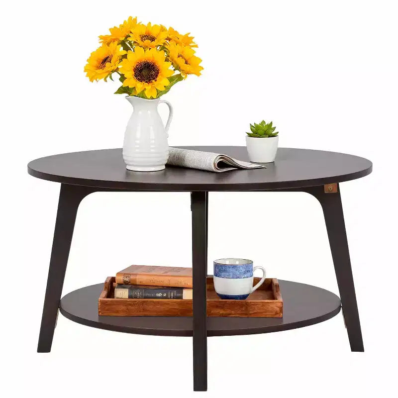 FDW Round Coffee Table with Storage 2-Tier Modern Wood Center Table for Living Room Bedroom or Office