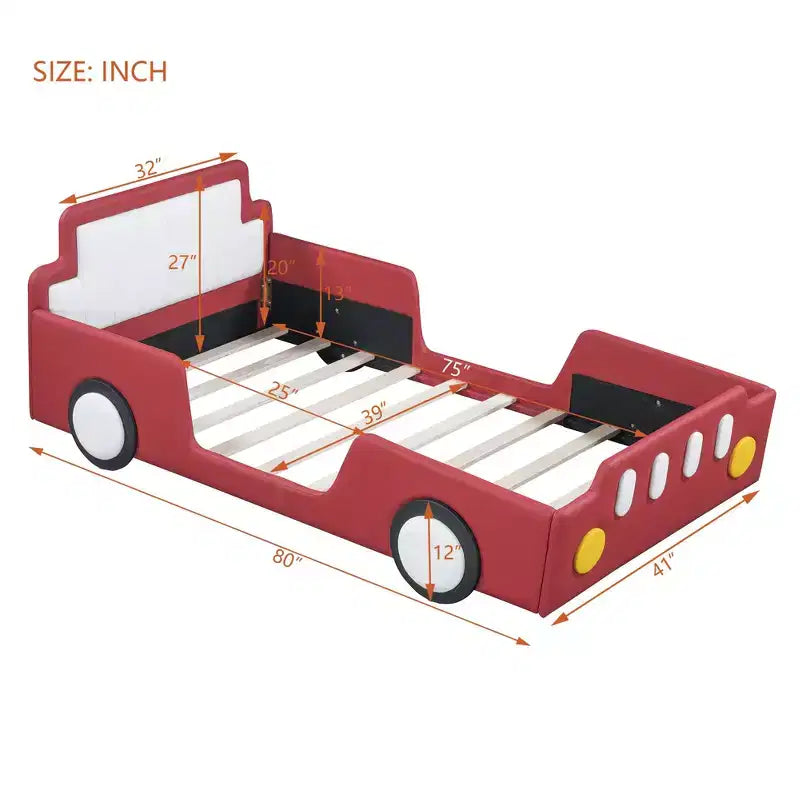 Luxystar Twin Size Race Car-Shaped Platform Bed with Safety Side Rails