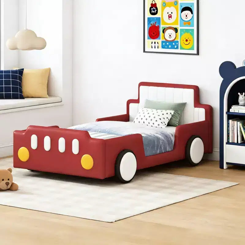 Luxystar Twin Size Race Car-Shaped Platform Bed with Safety Side Rails