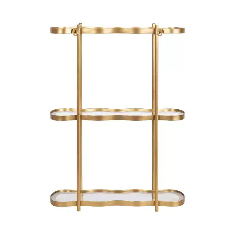 Kate and Laurel Curventi Tiered Wall Shelf Glass and Metal, Gold, 21x8x28