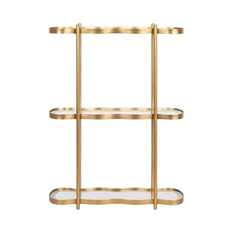 Kate and Laurel Curventi Tiered Wall Shelf Glass and Metal, Gold, 21x8x28