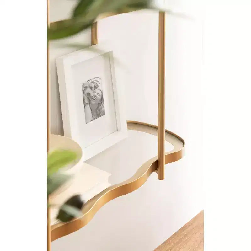 Kate and Laurel Curventi Tiered Wall Shelf Glass and Metal, Gold, 21x8x28